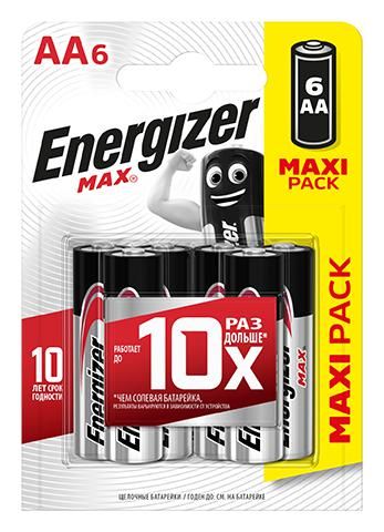 Элемент питания алкалиновый MAX LR6/316 BL6 (6/72) (блист.6шт) Energizer E301533801