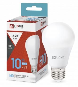 Лампа светодиодная низковольтная LED-MO-PRO 10Вт грушевидная матовая 6500К холод. бел. E27 900лм 12-48В IN HOME 4690612038056