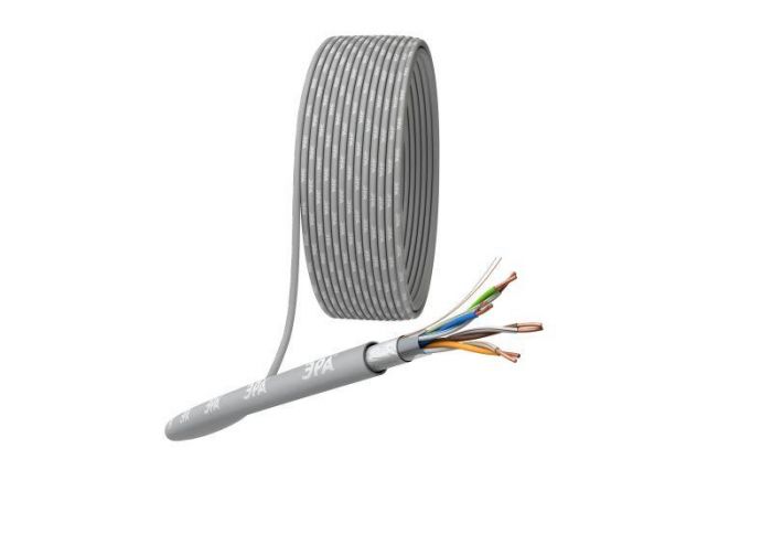 Кабель витая пара F/UTP кат.5E 4х2х24AWG solid CU PVC сер. (м) Эра Б0044688