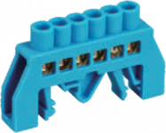 Шинка нулевая латунная универсальная 8х12мм 6 отв. Цвет синий