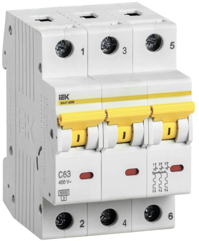 Выключатель автоматический модульный 3п C 63А 6кА ВА47-60M IEK MVA31-3-063-C